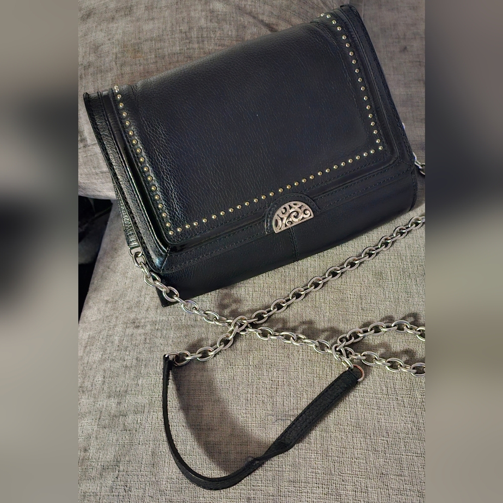 BRIGHTON PRETTY TOUGH STUDDED FRONT FLAP 6"HX9"W CELL PHONE ORGANIZER CROSSBODY